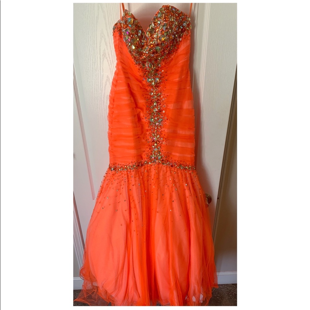 Jovani neon orange mermaid dress